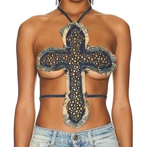 Blumarine Cross Top, Blue, One size fits all!